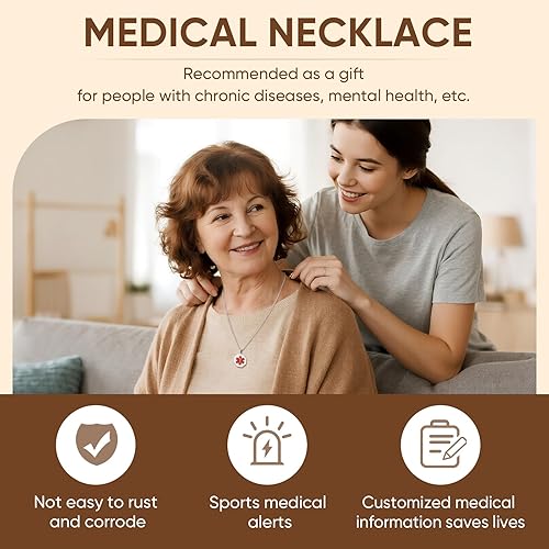 Miniatura 2 de VNOX Collar con colgante personalizado de acero inoxidable con grabado personalizado para identificación de alerta médica de emergencia para hombres