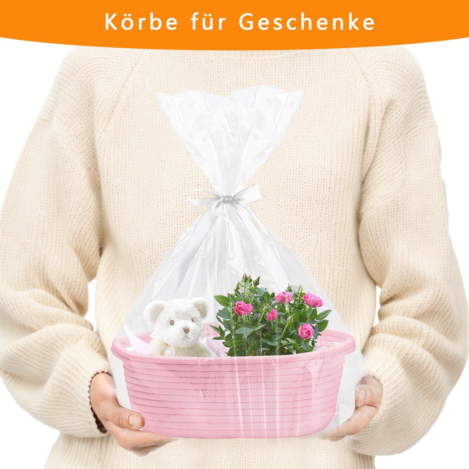 Kolldenn Blumen-Geschenkkörbe Zum Selbstbefüllen – Set Mit 12 Stück, Inkl. Tüten, Schleifen & Karten | Rosa-Violettes Blumenmuster | Ideal Für Muttertag, Weihnachten & Feiern