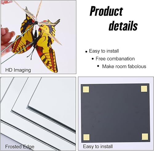 Miniatura 5 de JEOYOO Azulejos de Espejo de Vidrio HD de Cuerpo Completo - Juego de 4, 14'' x 12'' - Decoración de Pared Sin Marco para Dormitorio, Espejos de