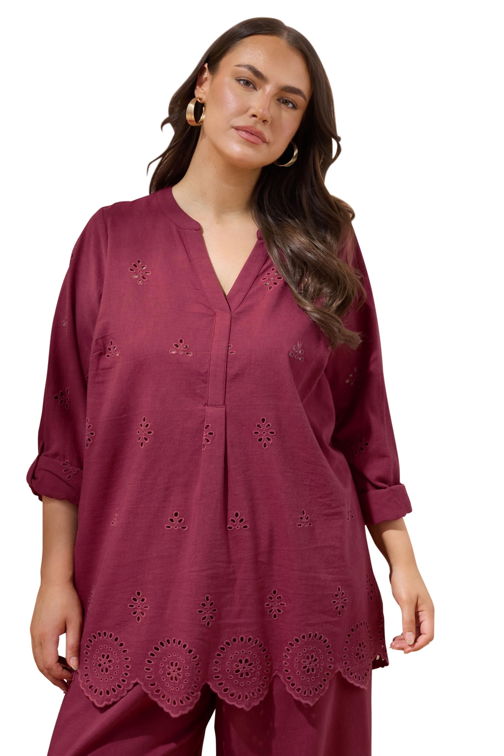 Evans Curve Women's Plus Size Linen Broderie Blouse