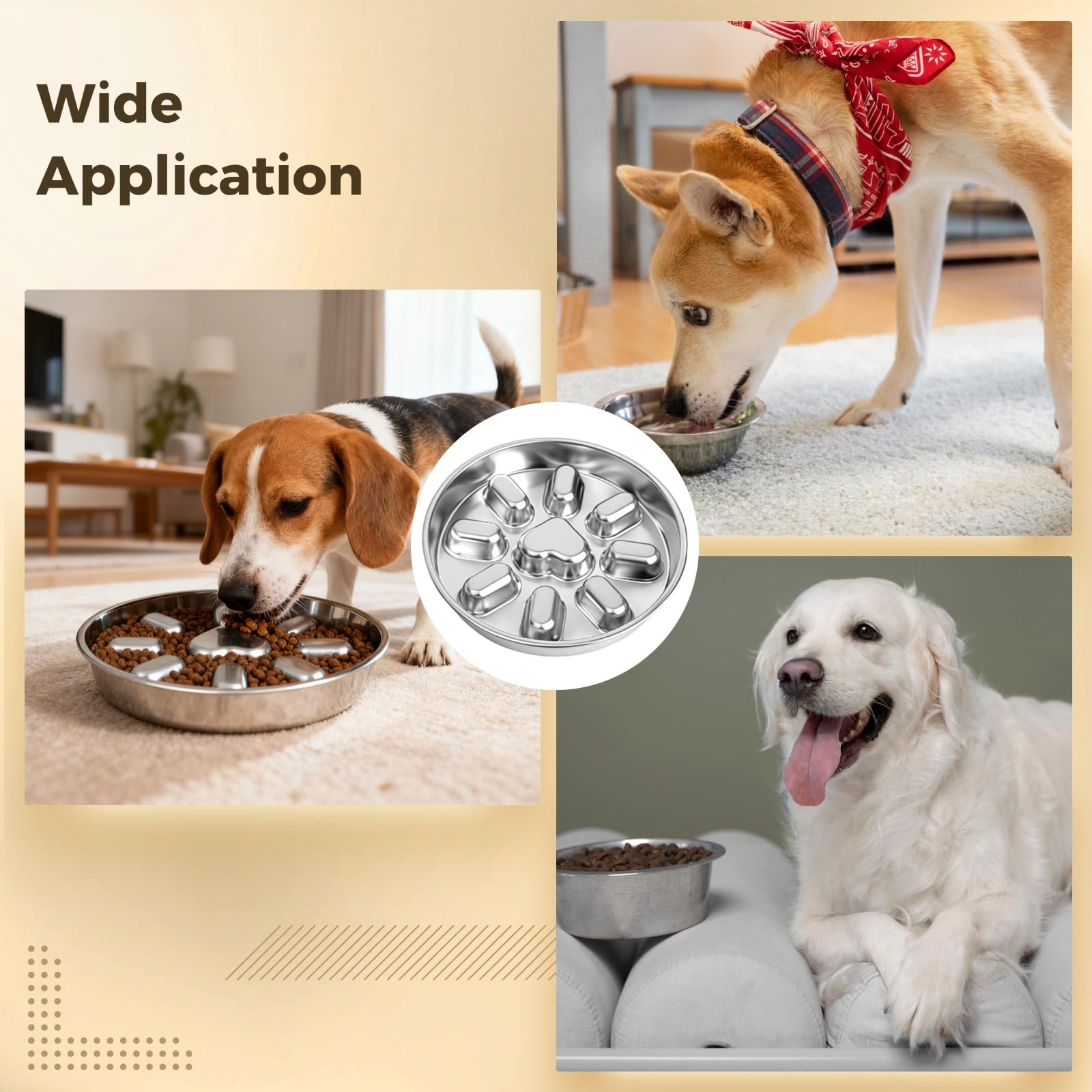 Gamelle Lente en Acier Inoxydable pour Chien, Bol Anti-glouton avec 9 reliefs pour Chiots et Chiens, Design Circulaire, Limite Les éclaboussures, Base antidérapante