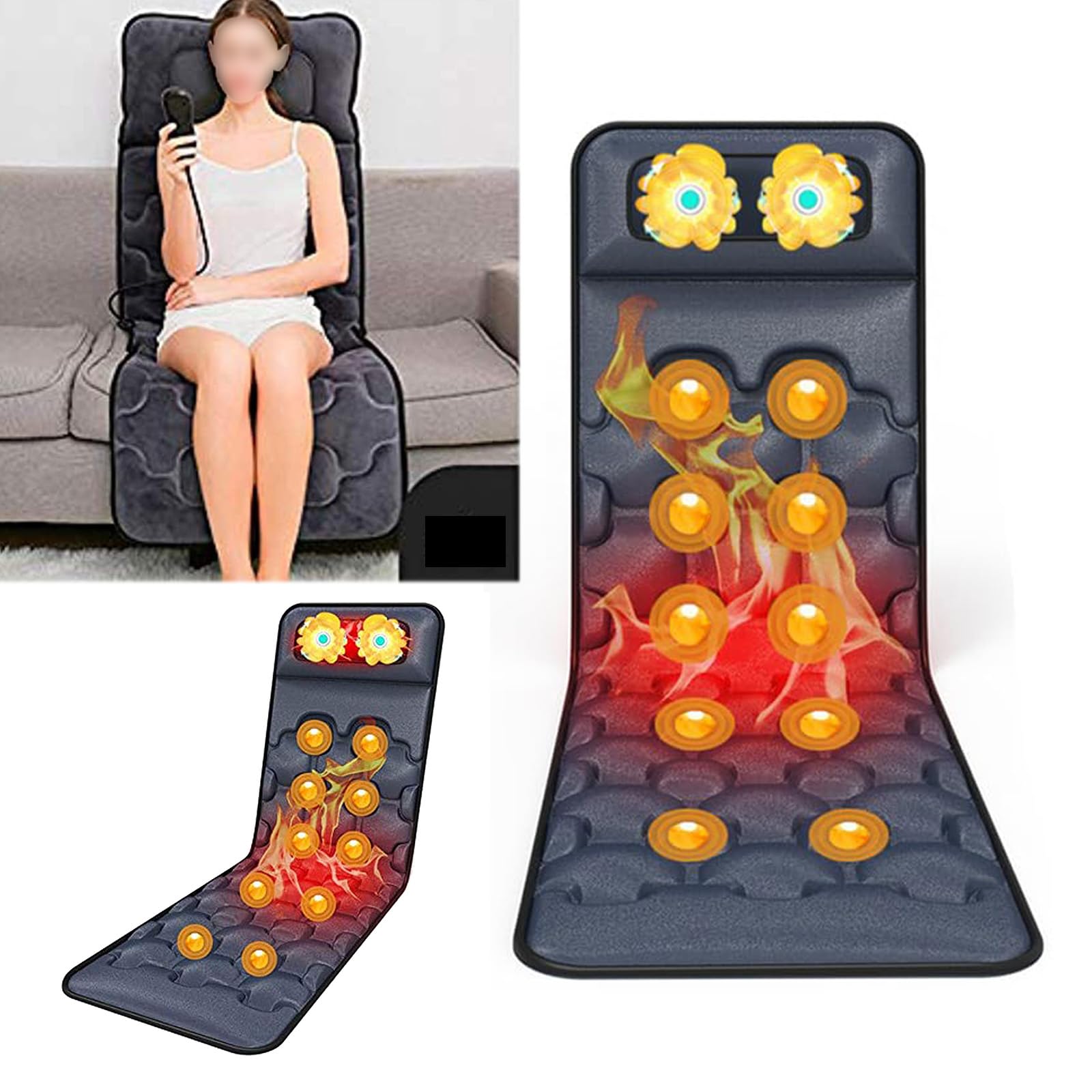 Tappetino massaggiante vibrante per tutto il corpo di livello 9 - Controllo manuale intelligente, 9 metodi di massaggio, massaggio cervicale riscaldato, utilizzato per alleviare il mal di schiena,Grey