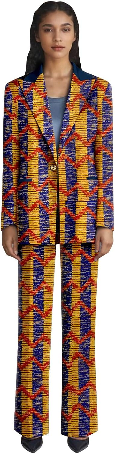 African Suits for Women Single Breasted Blazer and Pants 2 Piece Set Print Outfits Ankara Attire
