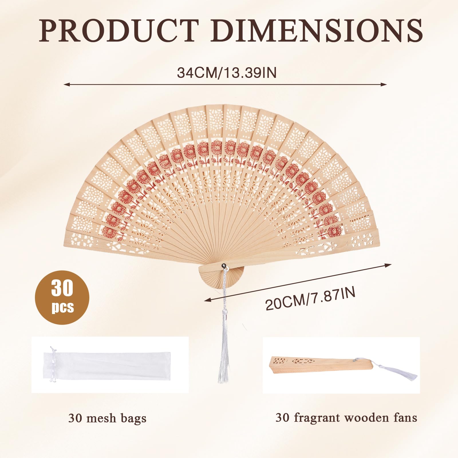 30 Stück Personalisierte Hochzeitsfächer, Holzfächer Gastgeschenk