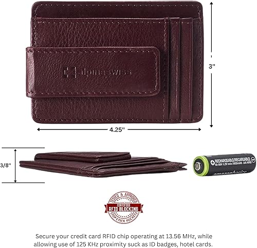 Miniatura 9 de Alpine Swiss Harper - Cartera de cuero minimalista con clip de dinero para hombre con bolsillo frontal