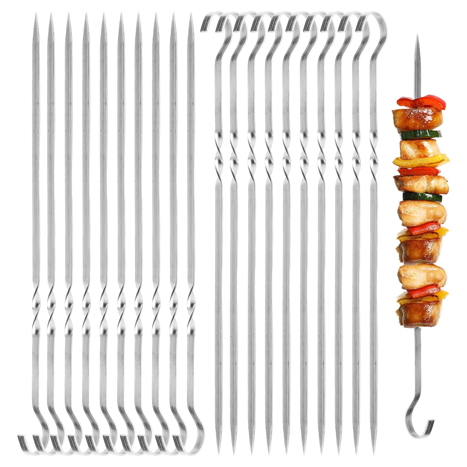20 pcs Brochettes Barbecue, Brochettes à Viande Acier Inoxydable, BBQ Brochettes, Brochettes Métal Plat Brochettes,Légumes Pics à Brochettes, Pic a Brochette Inox, Kebab pour Brochettes Viande