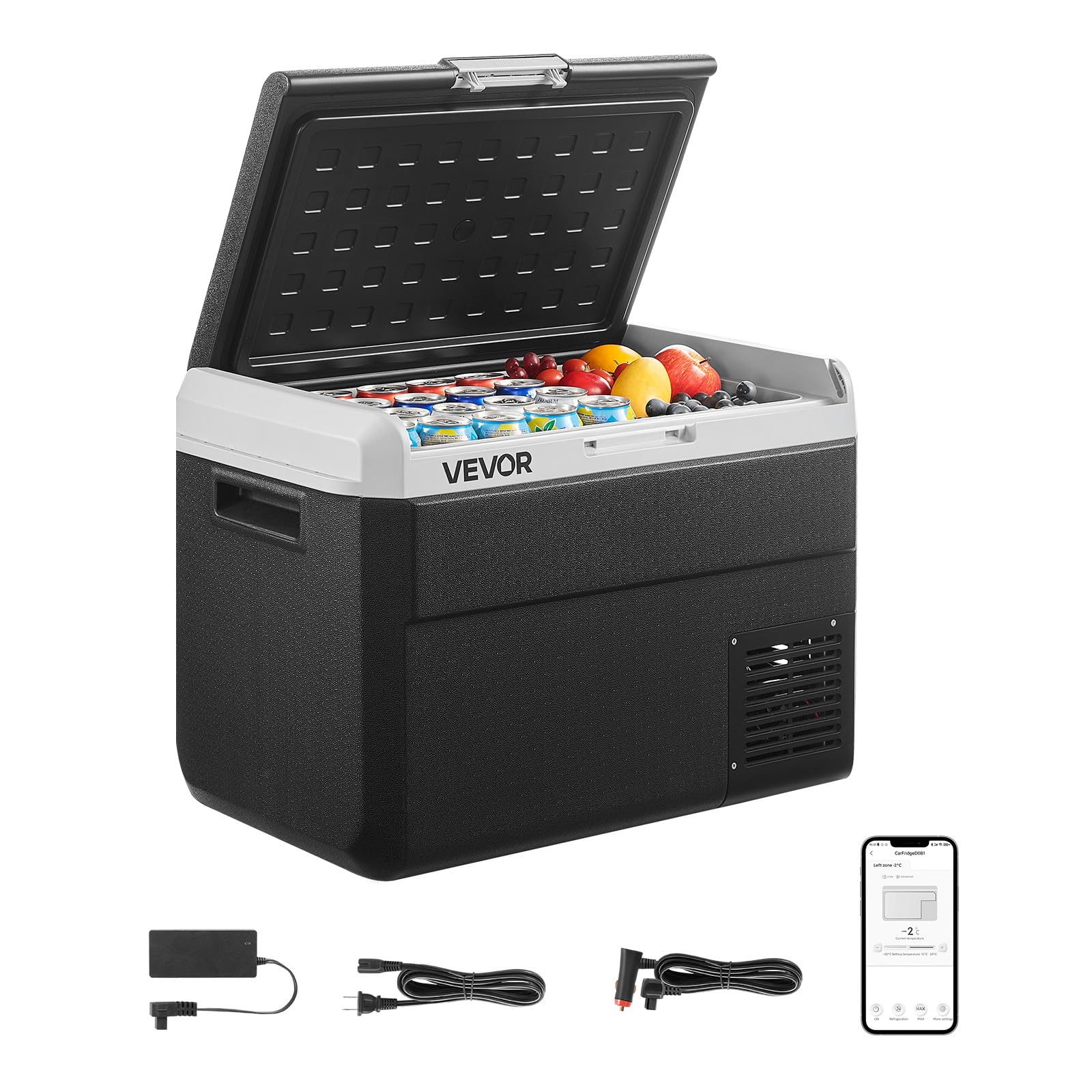 VEVOR Glacière Électrique 50 L, Réfrigérateur Portable Voiture et Maison 12/24 V CC et 100-240 V CA, pour Camping Voyage Plage Pêche, Mini Frigo à Compression, Température Réglable -20 °C à 20 °C