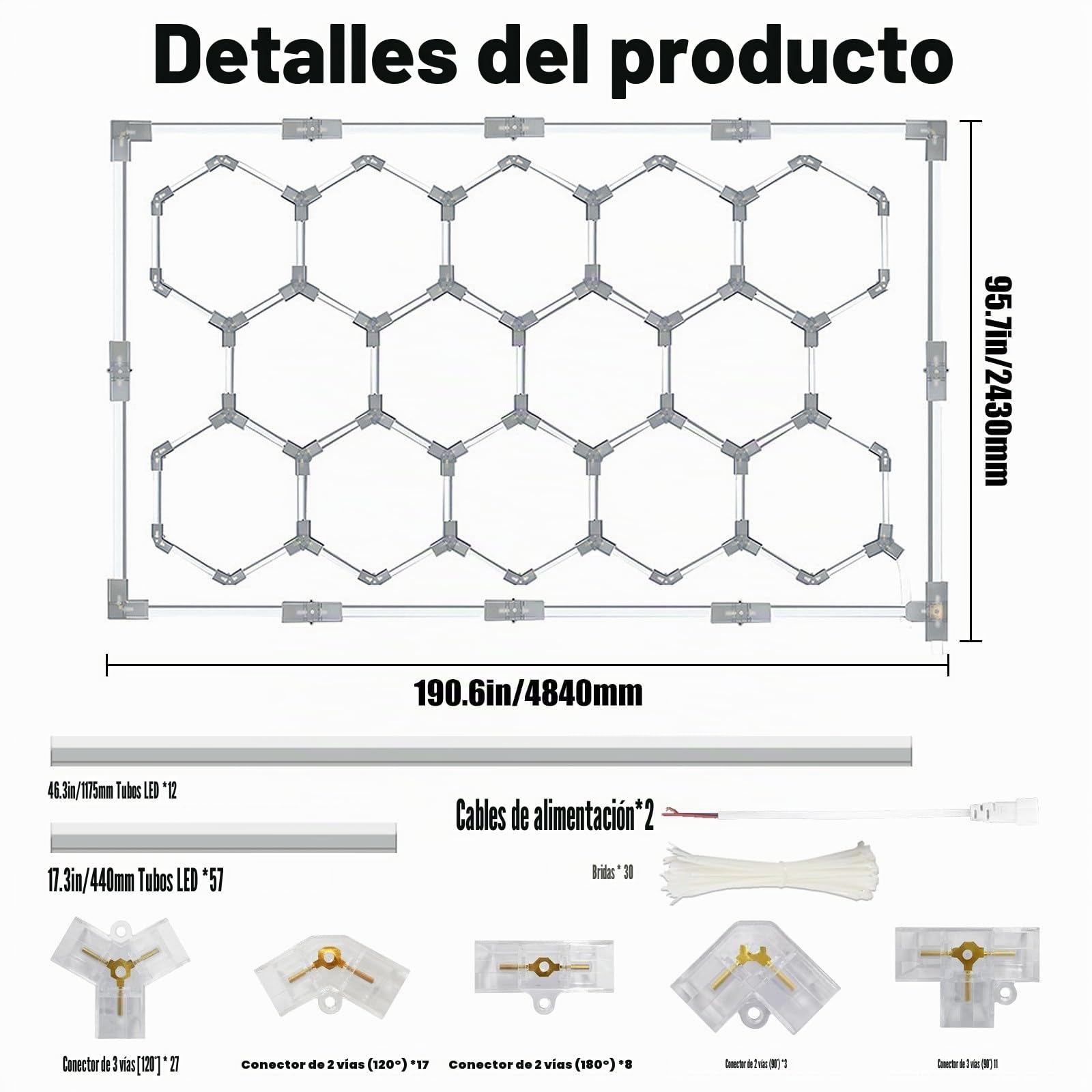 Luces LED Hexagonales Para Garaje, Techo LED De Nido De Abeja De 6500 K, Tubo De Luz De Mayor Tamaño, Luces De Anillo Hexagonales Para Taller, Taller De Detalles De Automóviles 14 HEX