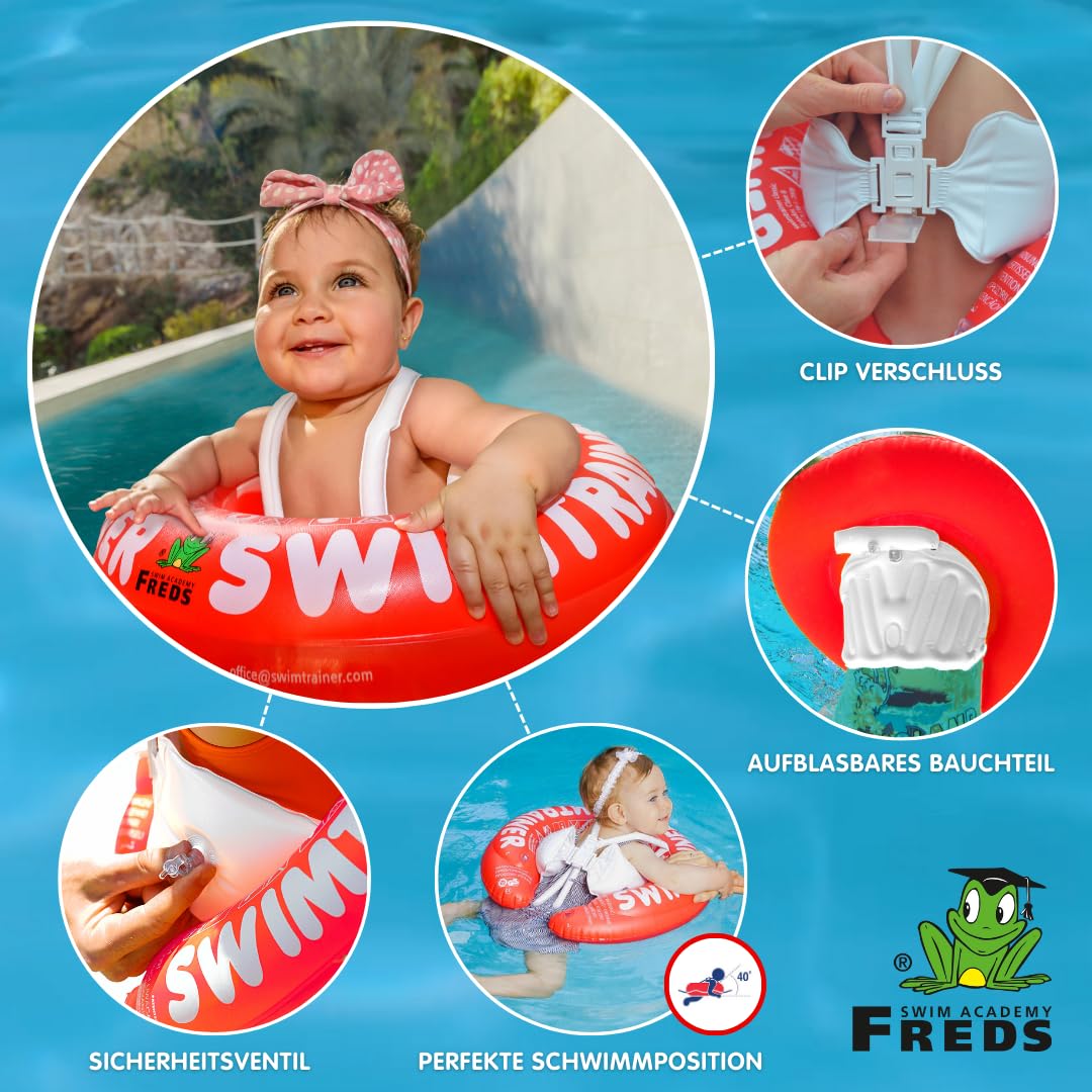 FREDS SWIM ACADEMY SWIMTRAINER Classic Rosso - Allenatore di nuoto per bambini dai 3 mesi ai 4 anni - aiuto gonfiabile per il nuoto per abituarsi all'acqua, per principianti