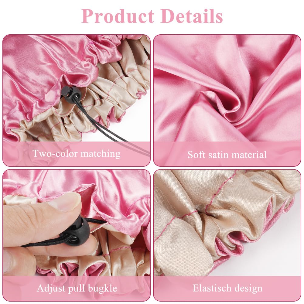 Flintronic Satin Sleep Cap, Adjustable Sleep Bonnet, Silky Bonnet Bath Cap for Women Night Sleep Hat for Long Curly Hair All Hair - Image 3
