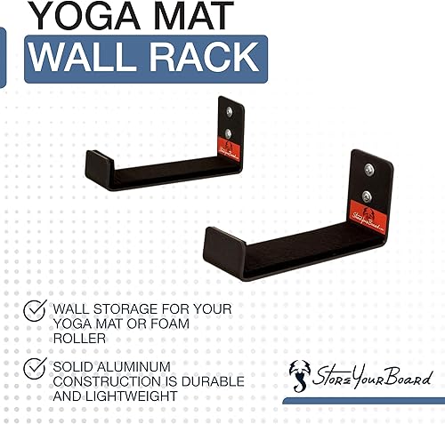 Miniatura 3 de StoreYourBoard Estante de almacenamiento para esterilla de yoga Soporte de pared para rodillos de espuma, bandas de resistencia, accesorios de