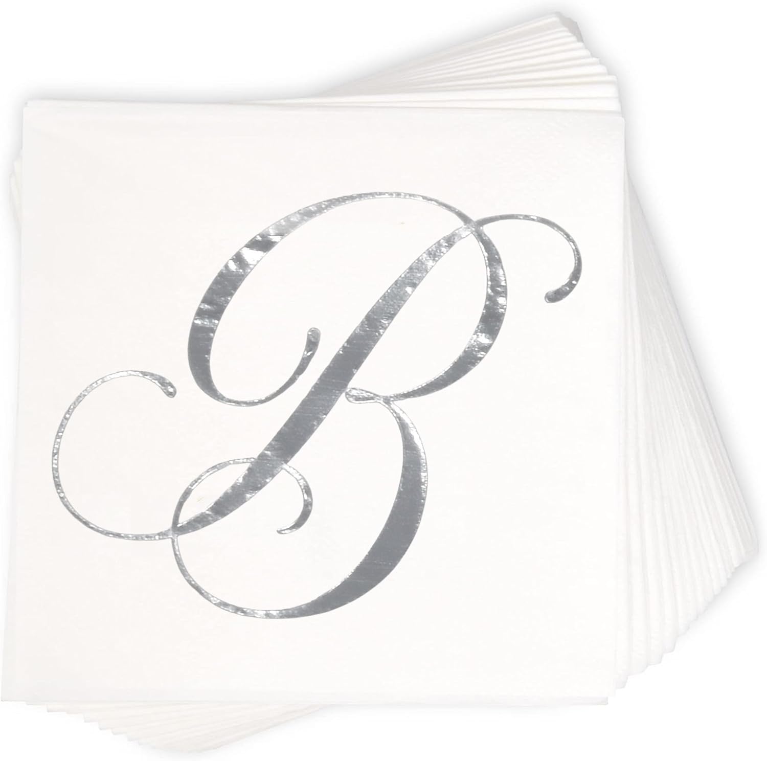 Gift Boutique 100 Silver Monogram Cocktail Napkins Letter B, Disposable Paper with Elegant Metallic Silver Foil, Perfect for Weddings, Parties & Showers (Pack of 2)