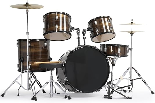 Ktaxon 22 Inch Adult Drum Set, 5-Piece Full-Size Drums Kit with Cymbal Stands, Hi-hat Stand, Sticks, Drum Pedal, Stool & Floor Tom for Beginner Teens Student Wood Color
