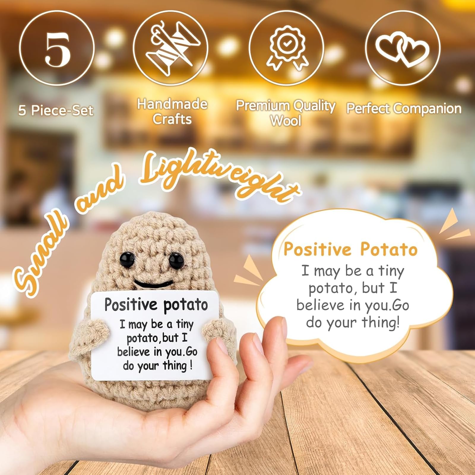 Mini divertente regalo di supporto emotivo, fatto a mano, con supporto emotivo, energia positiva, divertente bambola fatta a mano in lana all'uncinetto, divertente decorazione regalo per amici e