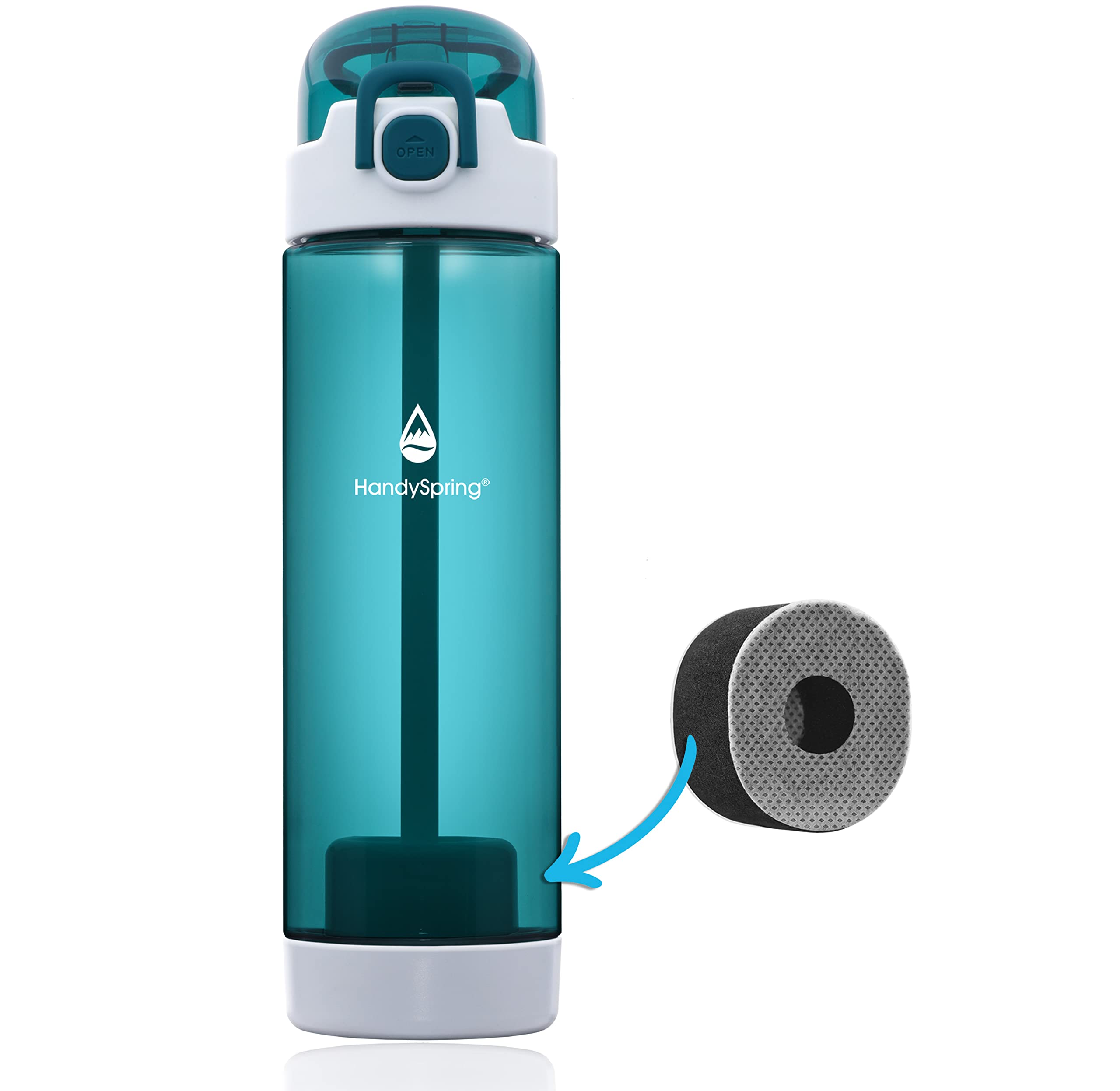 HandySpring - Water Bottle with Filter, Filtered Water Bottle, Water Filter Bottle, Refillable Water Bottles, BPA Free Hydrate Water Bottle, Portable Water Filter, 26 Oz Filter Water Bottle (Green)