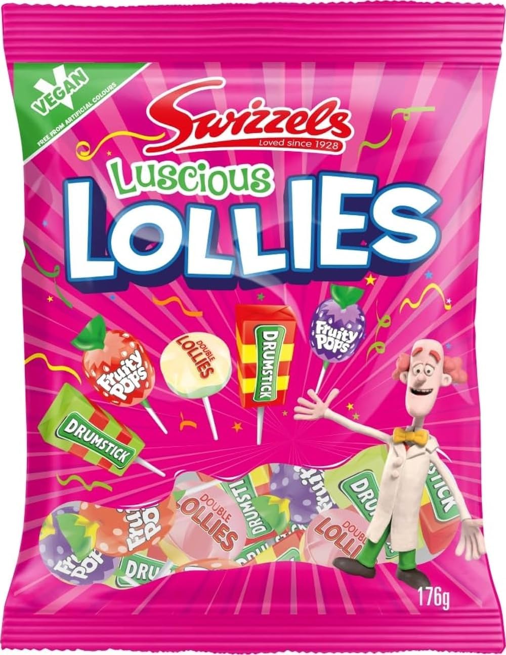 Swizzels Luscious Lollies, Mixed Sweets Bag, Selection of Vegan Lollipops, 176g Bag (Approximately 16 Lollies)