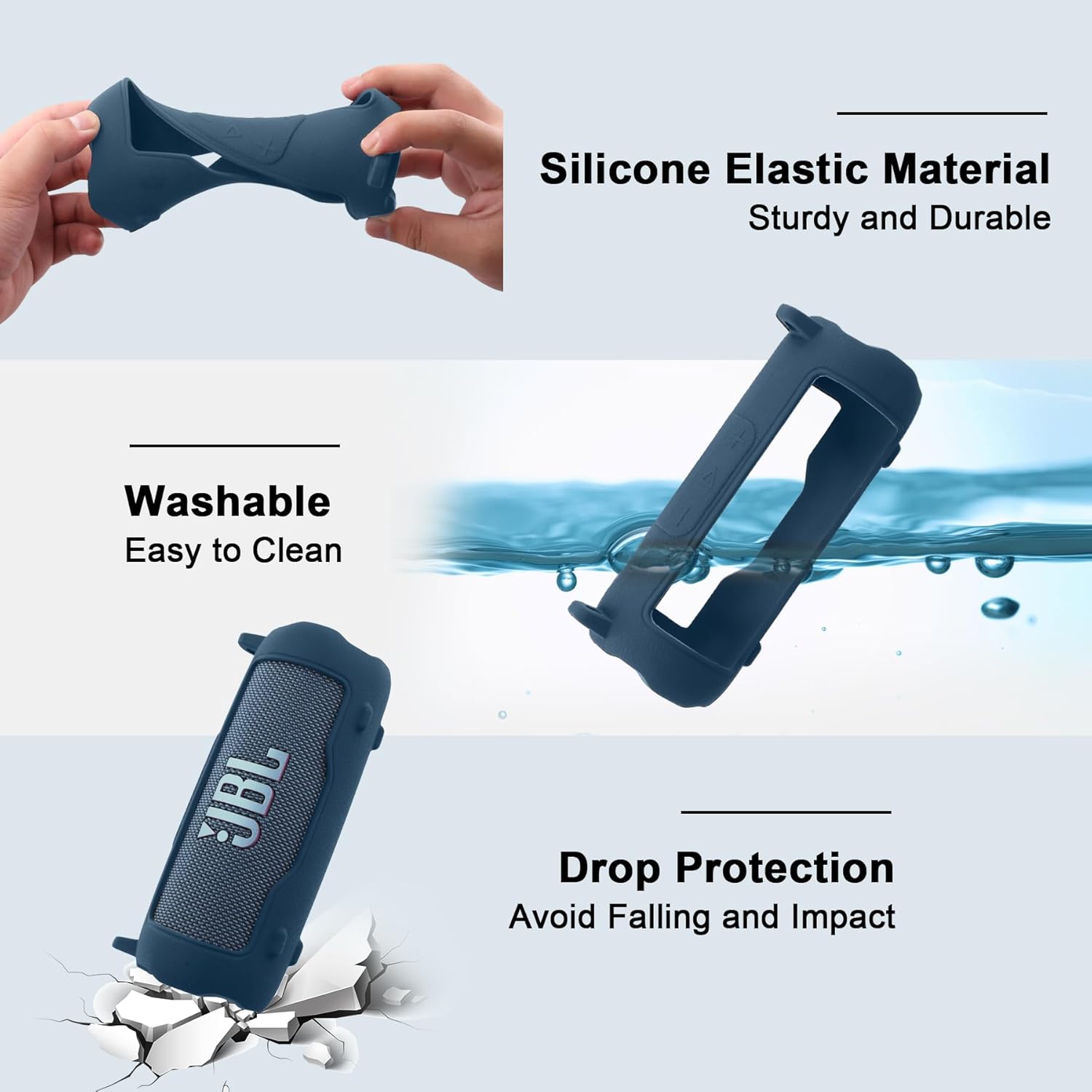 Aenllosi for JBL Flip 7 Protable Bluetooth Speaker Silicone Cover Case with Adjustable Shoulder Strap,Blue (Case Only) - Image 3