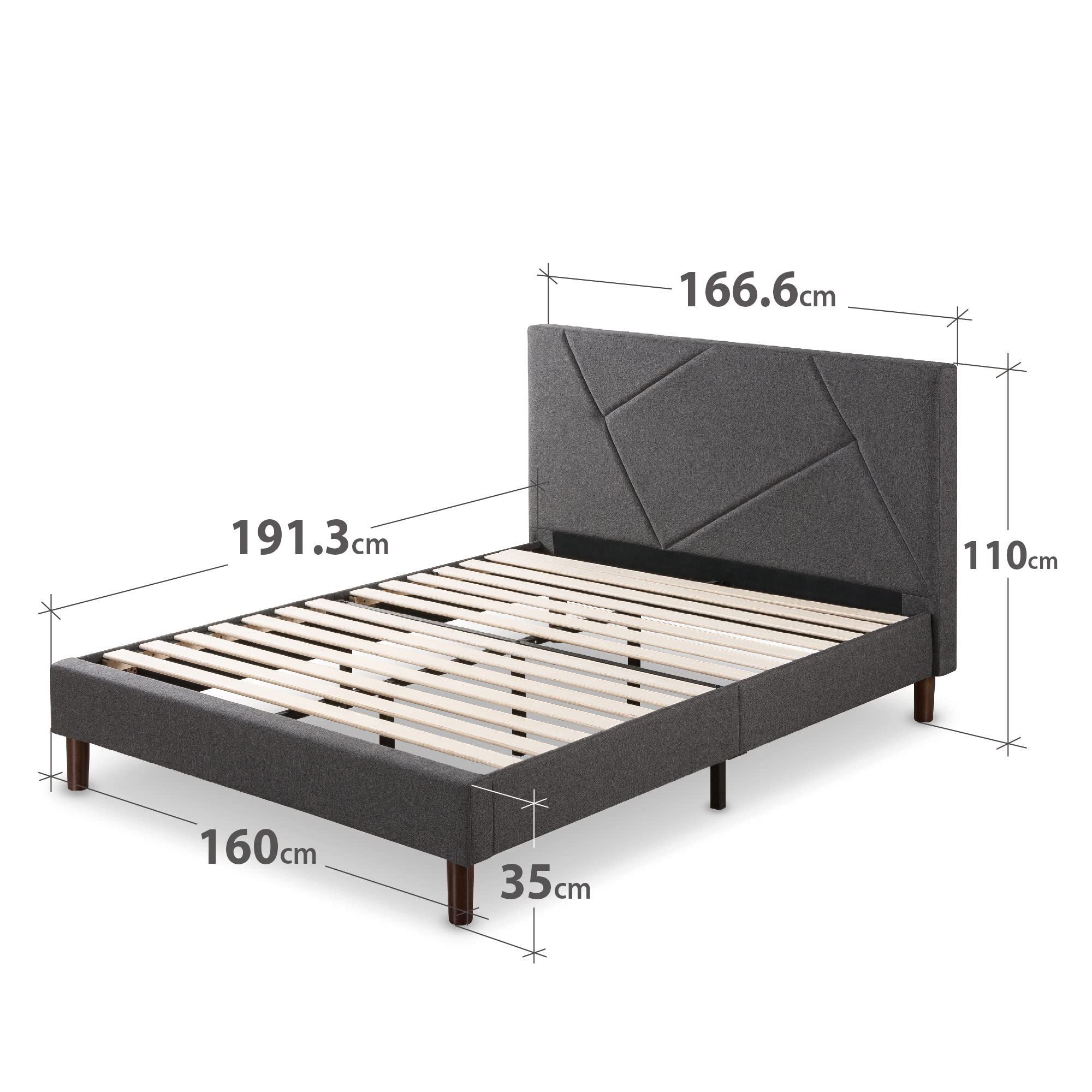 Letto Zinus Dachelle 160x190 Cm - Piattaforma Imbottita Con Testiera, Grigio Scuro - Foto 6