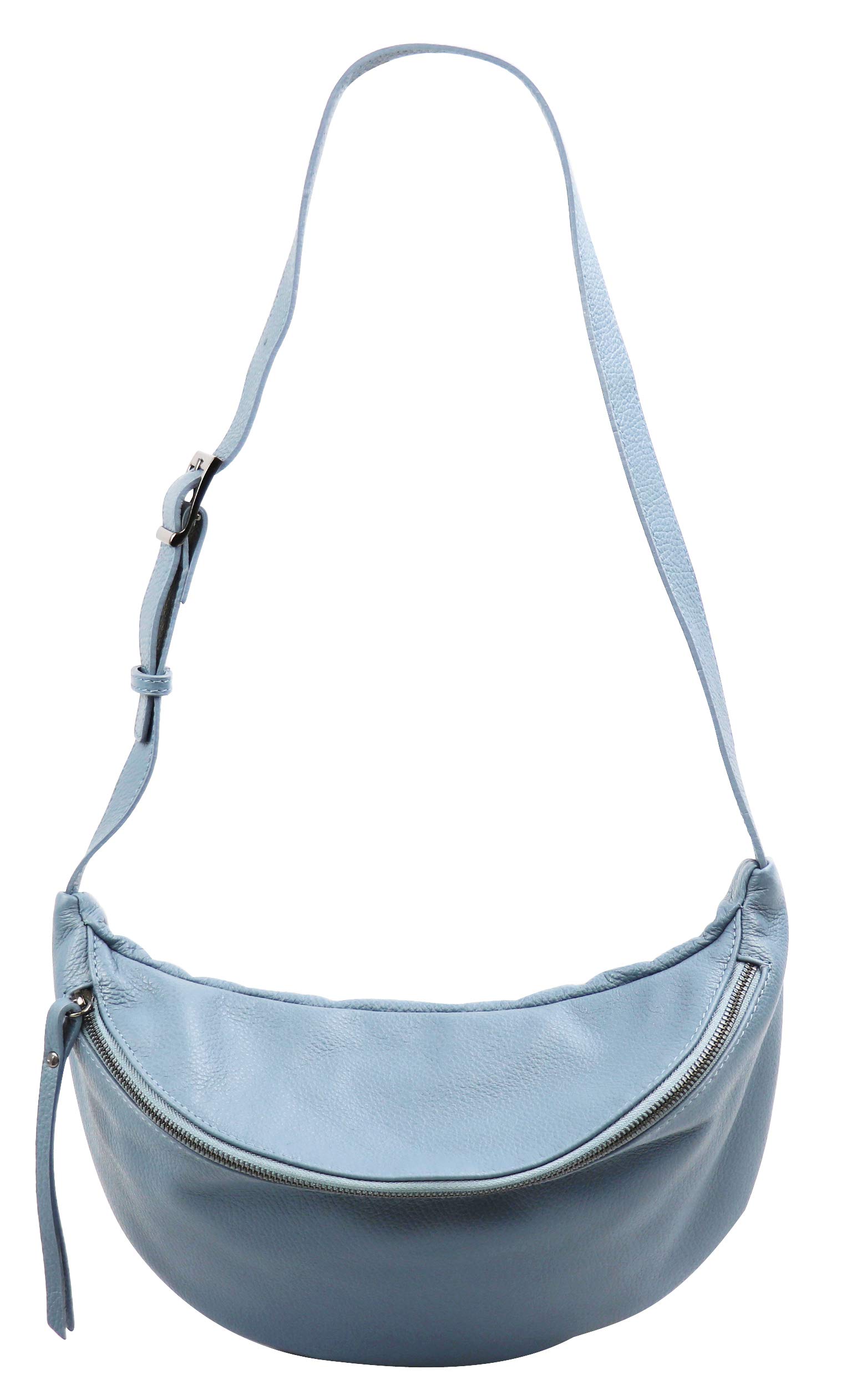 SH Leder Prawdziwa skóra damska unisex torebka na piersi na festiwal podróż, średnia torebka biodrowa Crossbody Bag kobiety torba skórzana 37 x 21 cm Fania G697 (jasnoniebieski)
