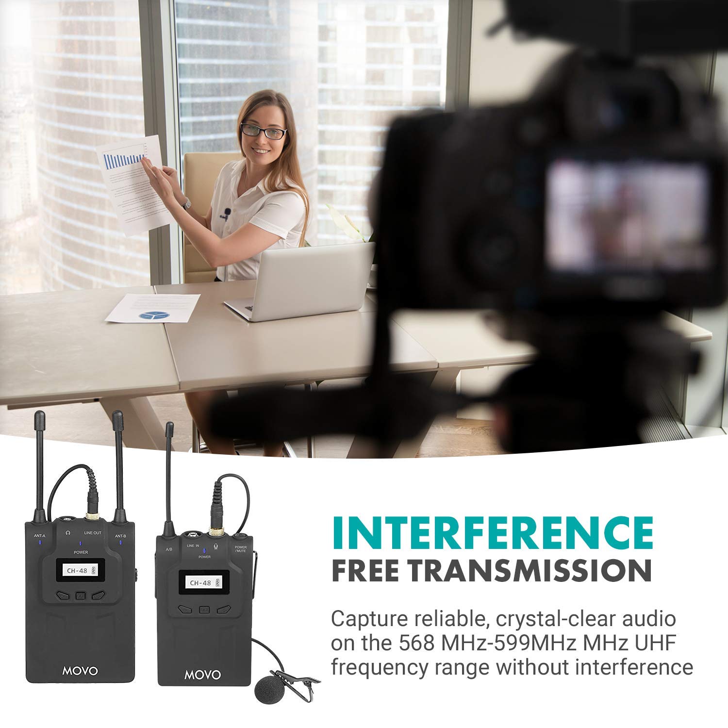 Movo WMIC80 UHF Expandable Wireless Lavalier Microphone System with Lavalier Mic and Bodypack