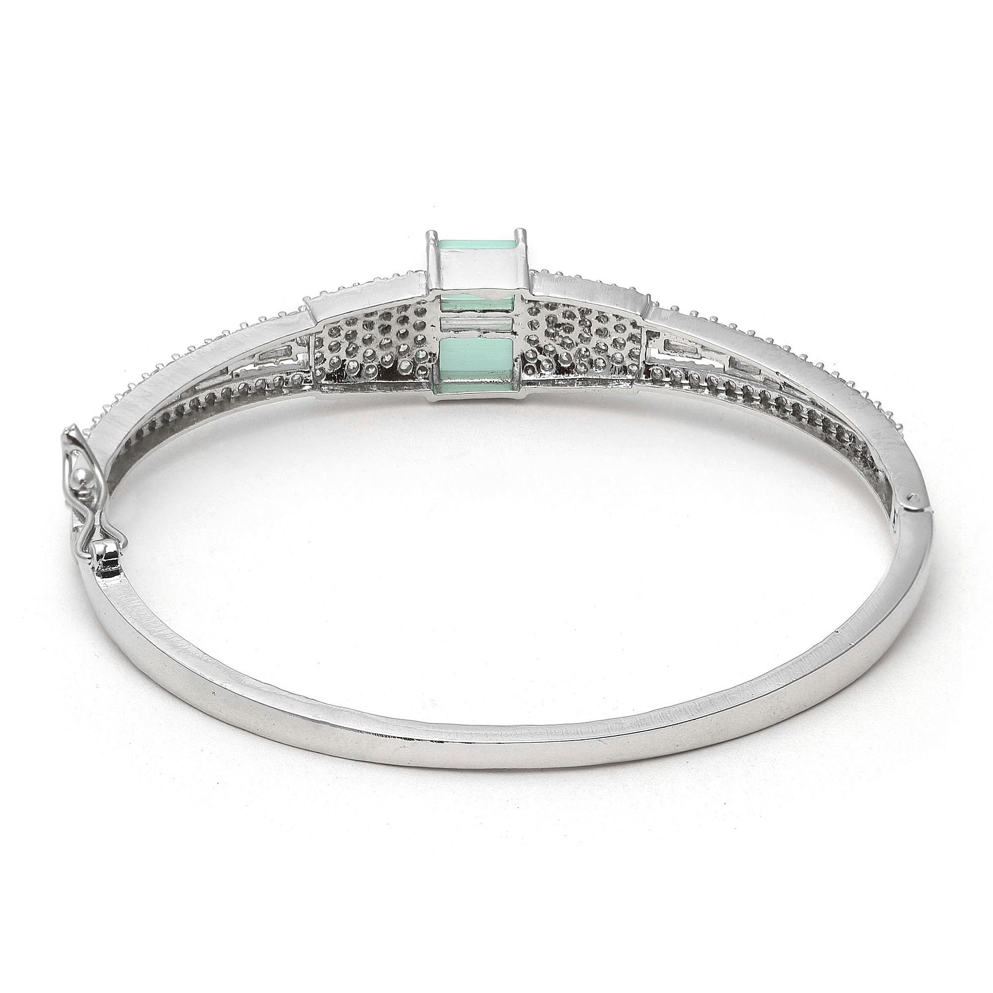 Rhodium-Plated Square American Diamond Kada Bracelet