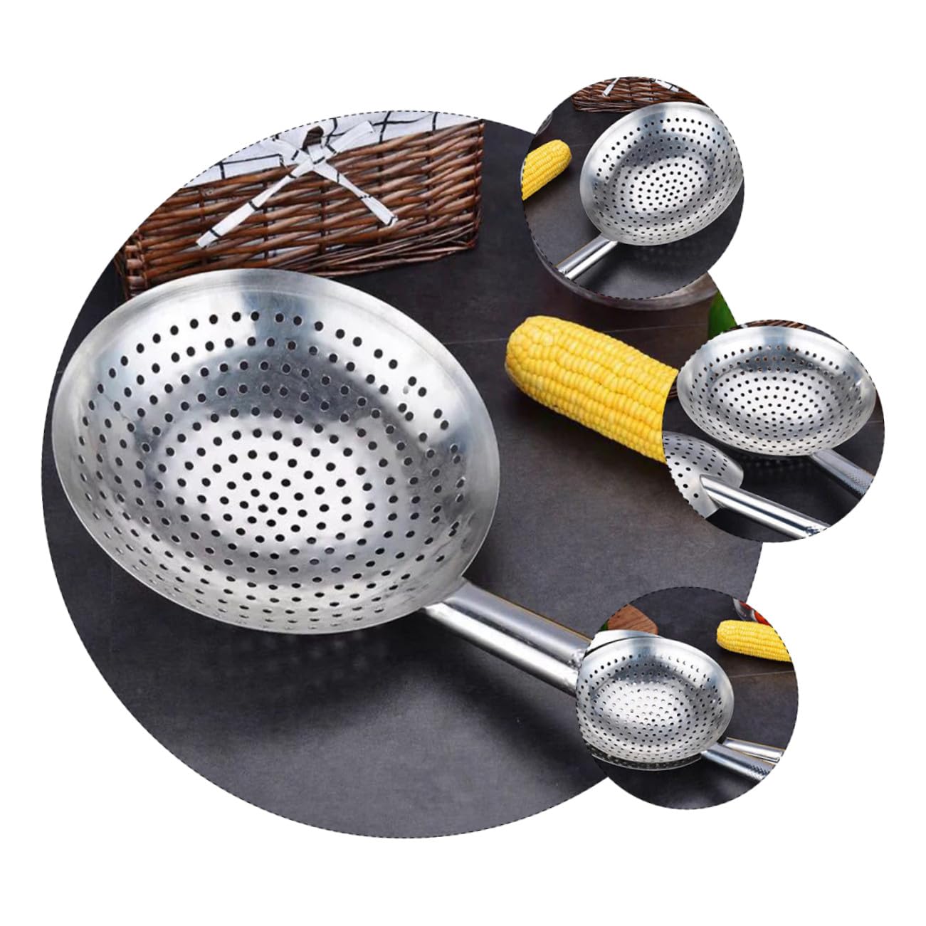 Grand tamis à friture en inox avec poignée ergonomique pour égoutter les frites et légumes