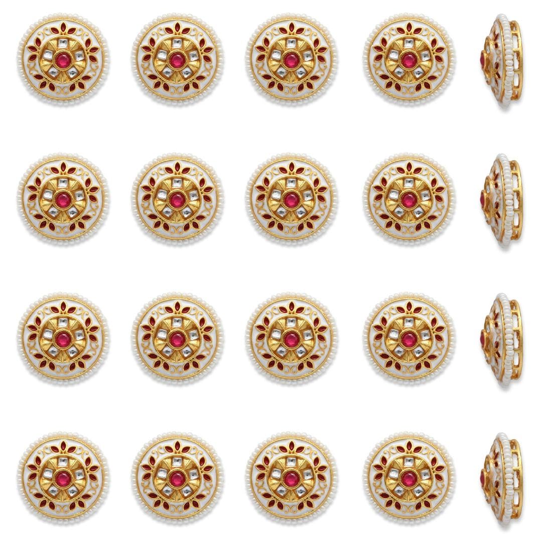 Satra Tarders Meenakari Kundan Beads for DIY Jewellery Making Rakhi Making | Size : 20mm | Qty : 12pcs | White-picture-10