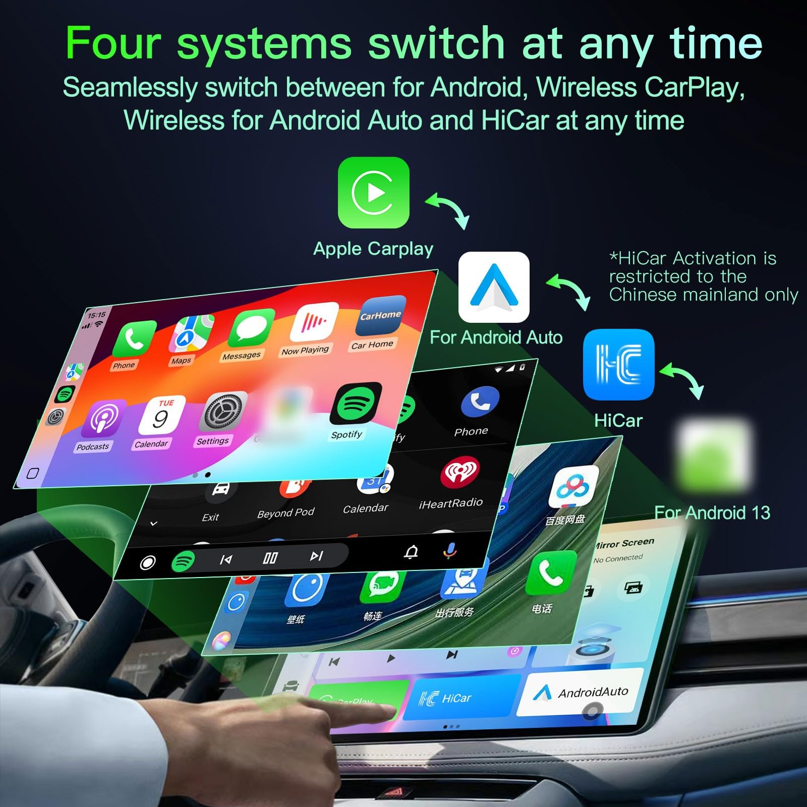 ZYWUOY Wireless per Carplay per Android Adattatore Auto, AI Box per Auto Wired, 4GB+32GB per Android 13
