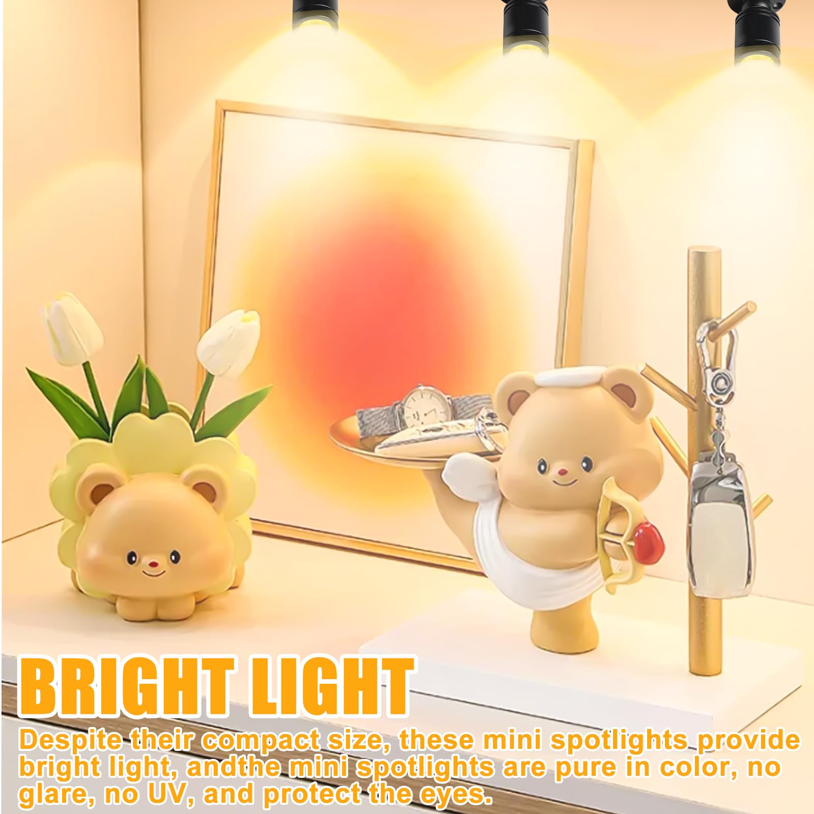 Aicharynic 4 unidades de mini focos, mini focos, pequeño acento, juego de luz blanca cálida, 3000 K, USB 5 V, foco de punto giratorio 360° para vitrinas, armarios y decoración