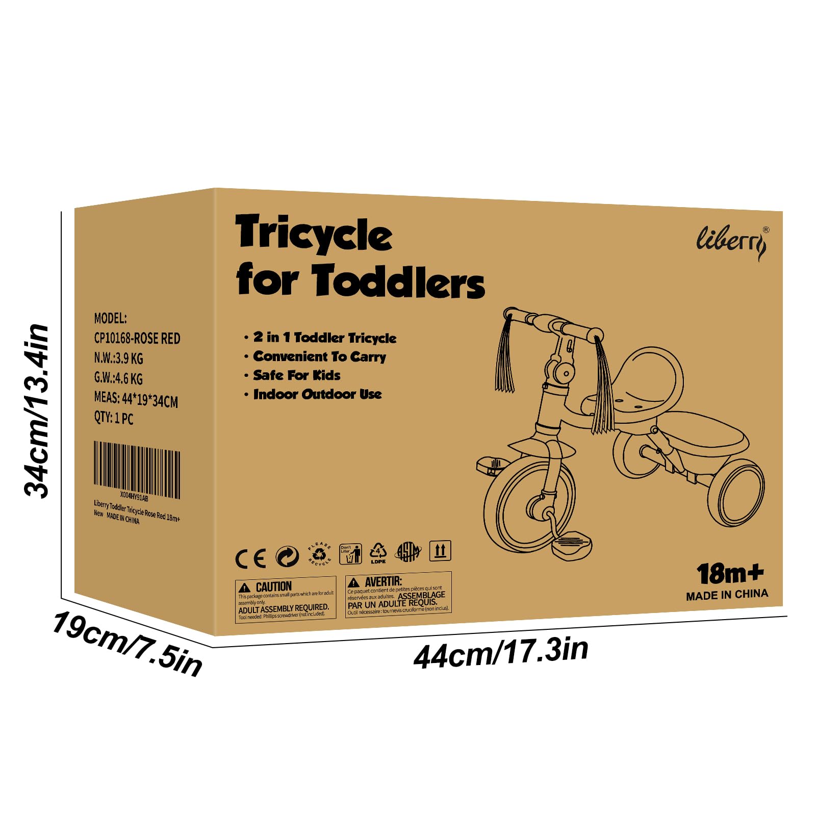 Triciclo plegable para niños de 2, 3 y 4 años, triciclo para niños con asiento ajustable, cesta y serpentinas, juguete de 3 ruedas para montar en bicicleta, regalo de cumpleaños para niñas y 9