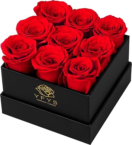 Forever Flowers for Delivery Prime - 9 rosas frescas conservadas, rosas auténticas que duran años, para regalos de cumpleaños para mujeres, día de