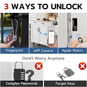 Fingerprint Cable Lock, Eseesmart Long Shackle Fingerprint Padlock with APP Control, Cabinet Lock, Luggage Lock, Outdoor Waterproof Padlock for Gym Locker, Cabinets, Gate, Blue