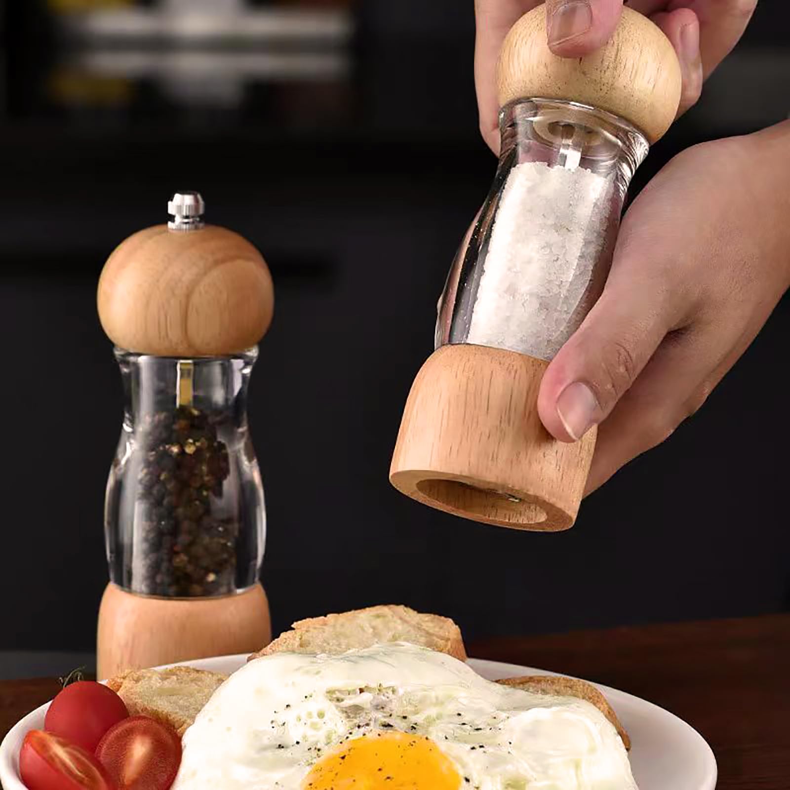 Pepper Mill - Juego de molinillo de pimienta de madera manual negro tostado clásico, mango de aleación de zinc, grosor ajustable, estilo retro, juego de molino de sal y pimienta de madera (6 pulgadas 6