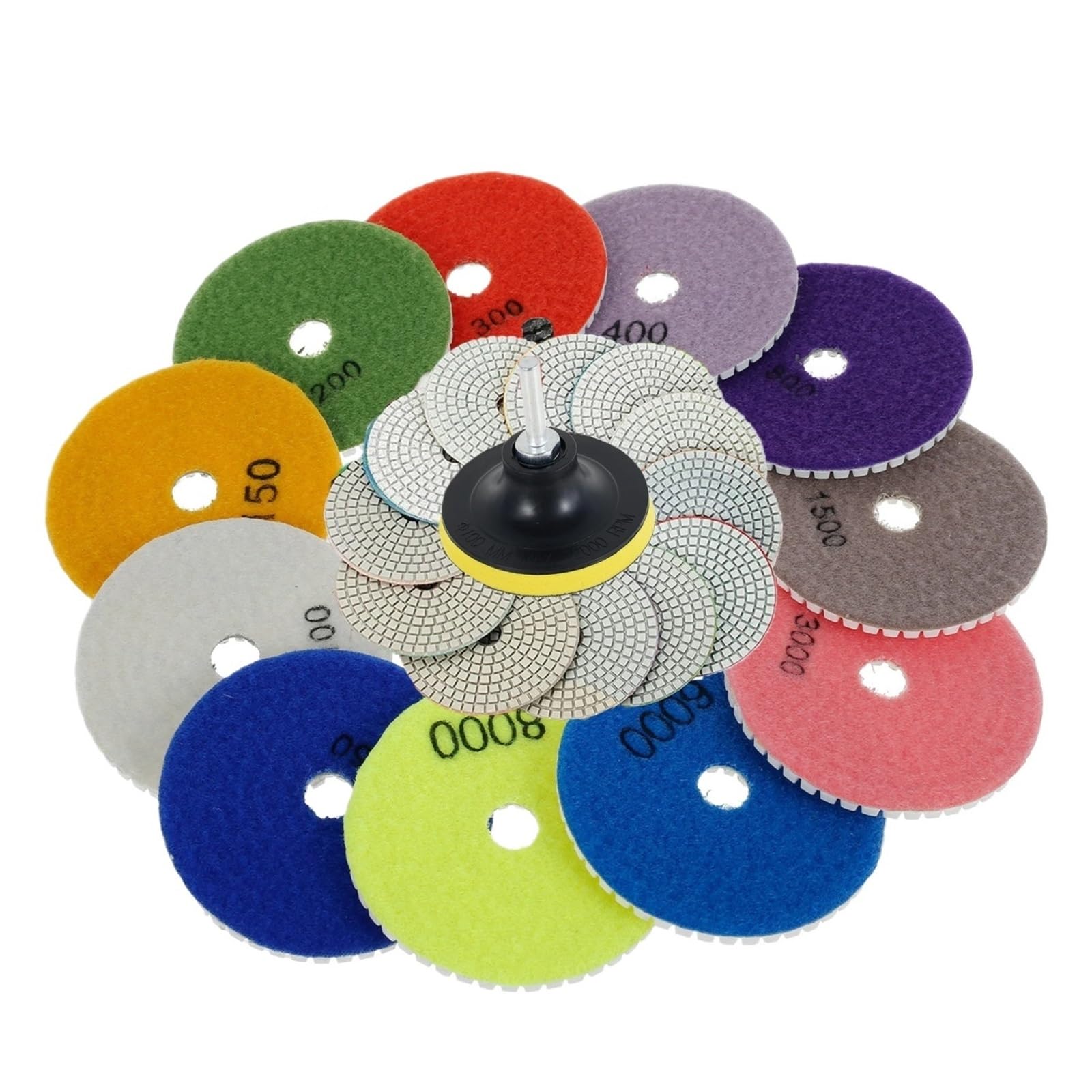 10-16pcs 4 Inch Diamond Polishing Pads Kit Wet/Dry Buff Disc Abrasive Grinding Discs Set For Granite Concrete Glass(15PCS 30-6000)