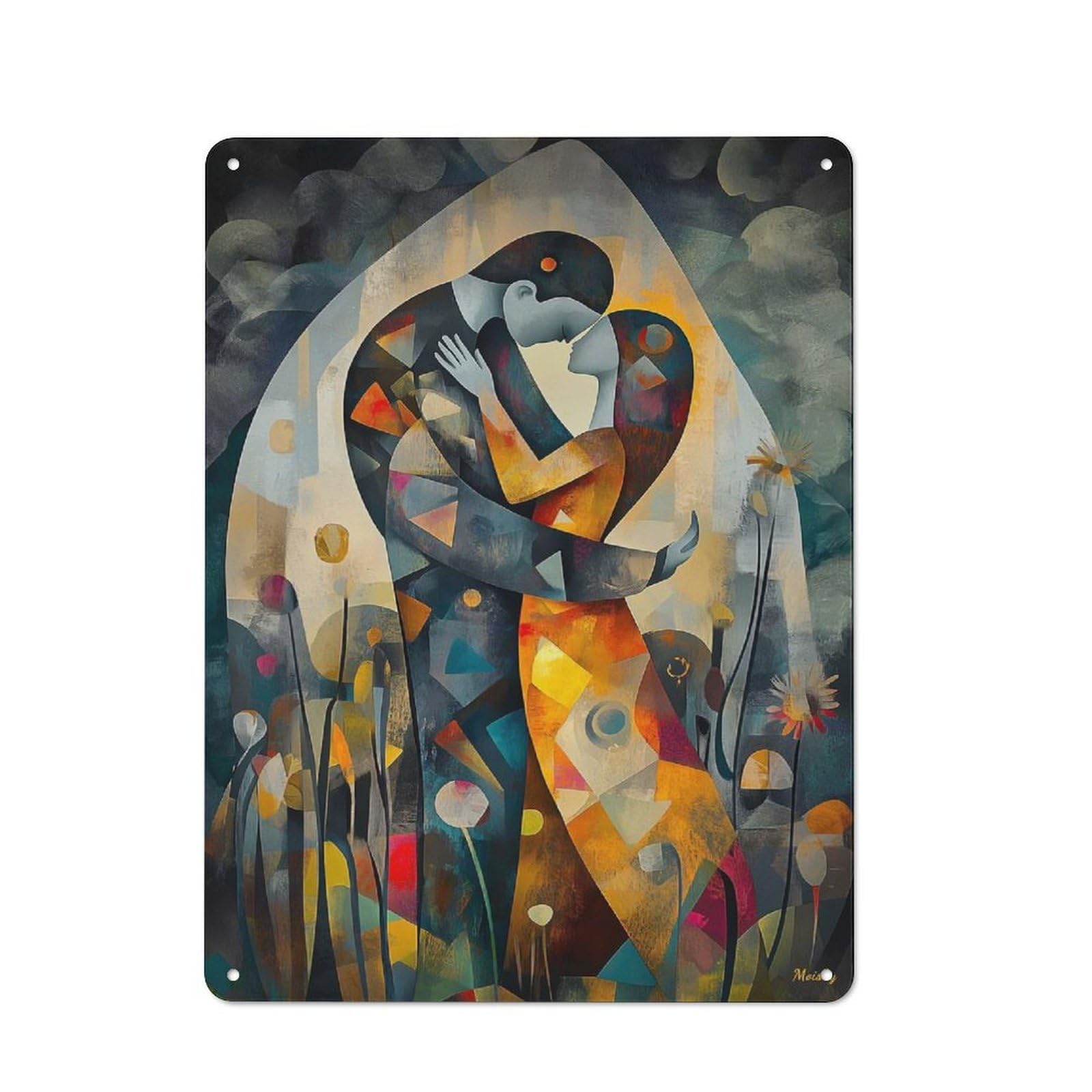 Junmoney Modern Cubist Vision Of The Kiss Vintage Vintage Metal Sign 40X30cm, Pub Wall Decor For Cafe, Pub, Workshop Or Home Bar