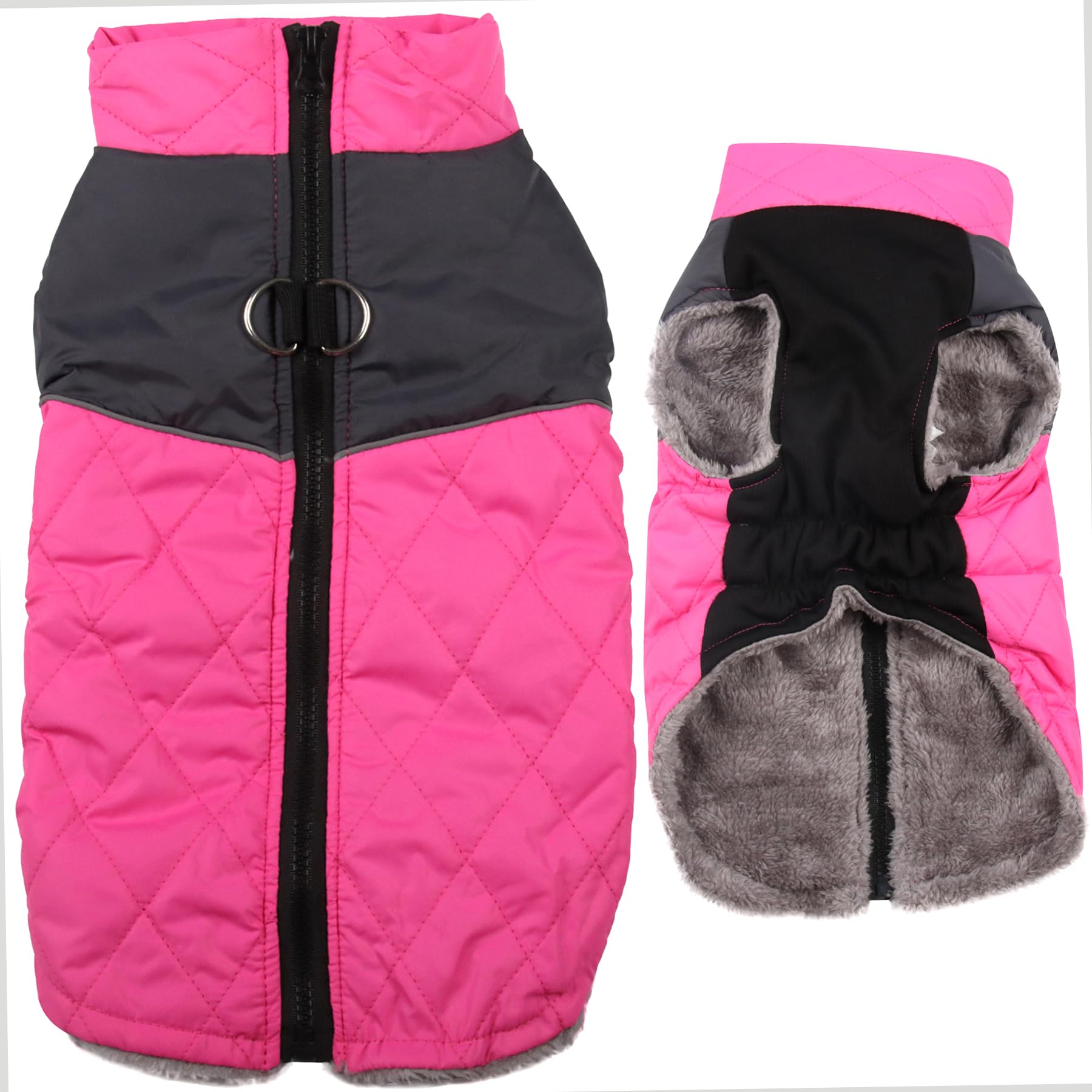JoyDaog Warm Fleece Dog Coats for Small Dogs,D-Rings Waterproof Puppy Jacket for Cold Winter,Pink S
