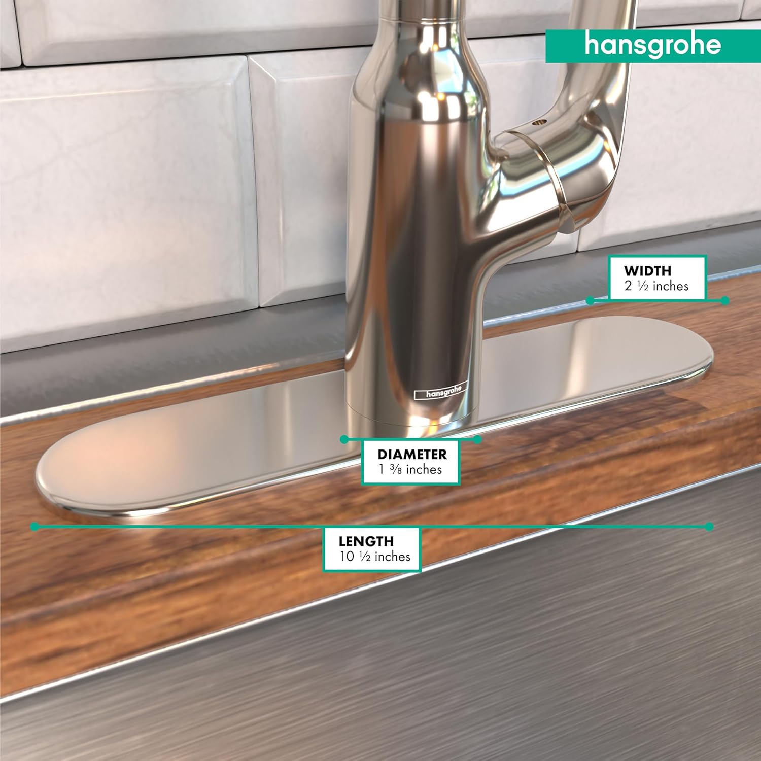 hansgrohe 11-inch Coordinating Base Plate Modern Easy Install in Polished Nickel, 14019831