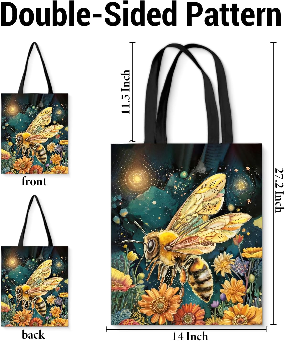 Vintage Botanical Insect Canvas Tote Bag for Women, Aesthetic Floral Animal Reusable Shoulder Bag for Shopping - Image 2