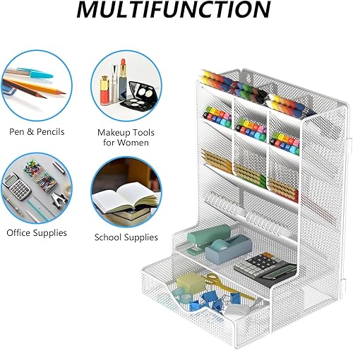 Miniatura 6 de Organizador de bolígrafos para escritorio, organizador de escritorio multifuncional, soporte de pared para bolígrafos con cajón para la escuela,