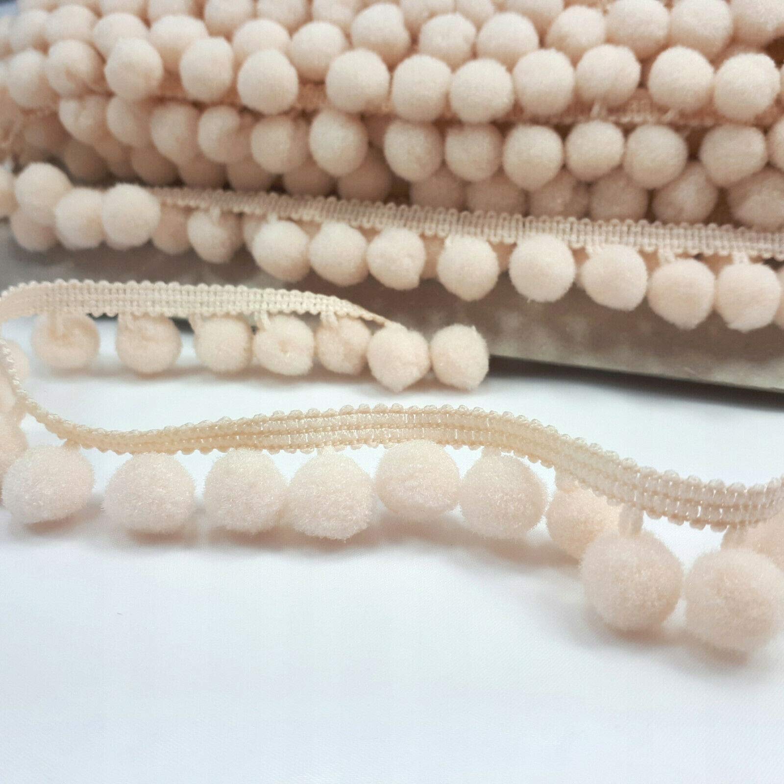 5 metres of POM POM Trim Quality Pompoms 10mm Bobbles 18mm Total Width Tape (Beige)