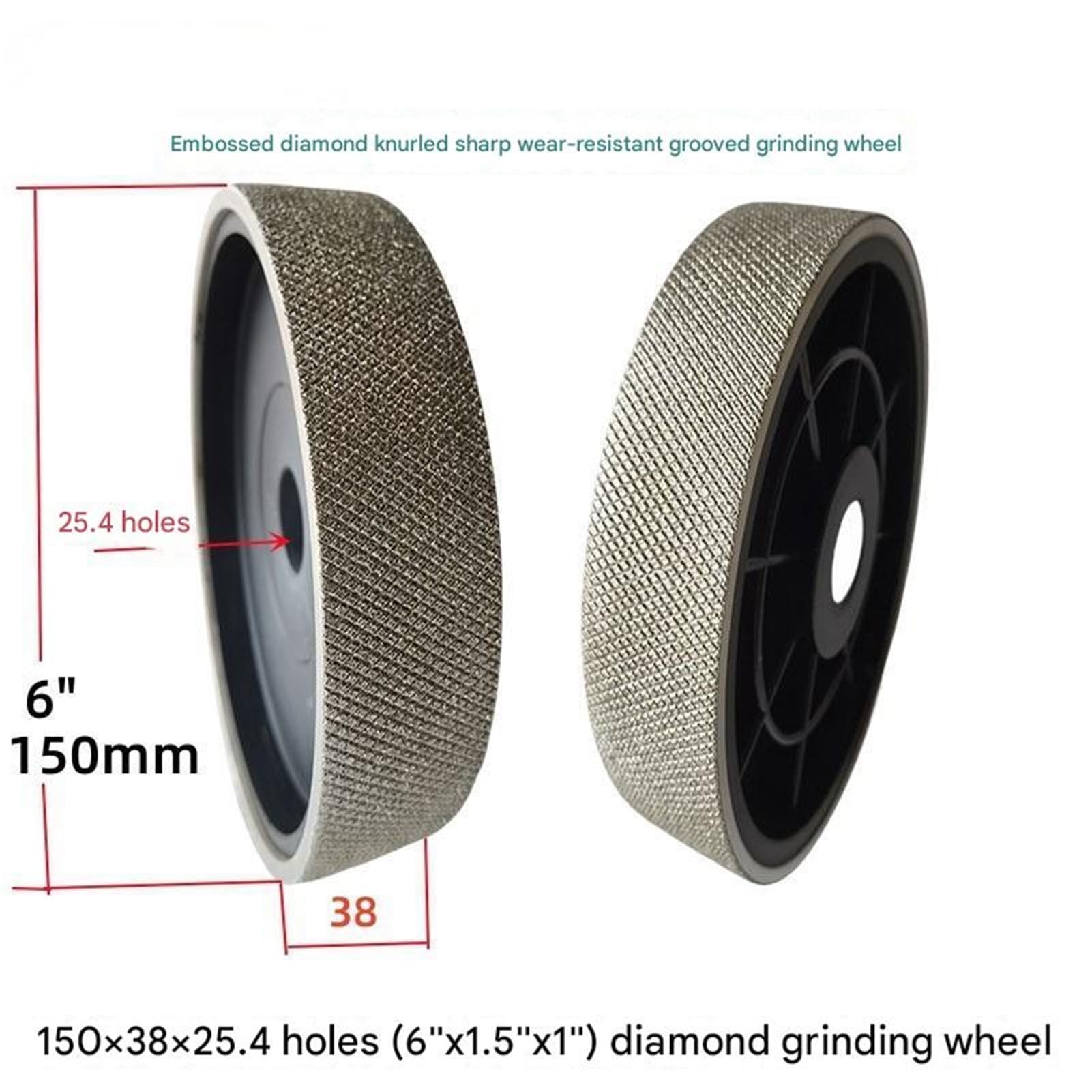 Mola diamantata 6"x1.5"x1" goffrata scanalata zigrinata affilata resistente all'usura 150x38x25.4mm fori mola lucidante Attrezzatura per la macinazione(220Grit)