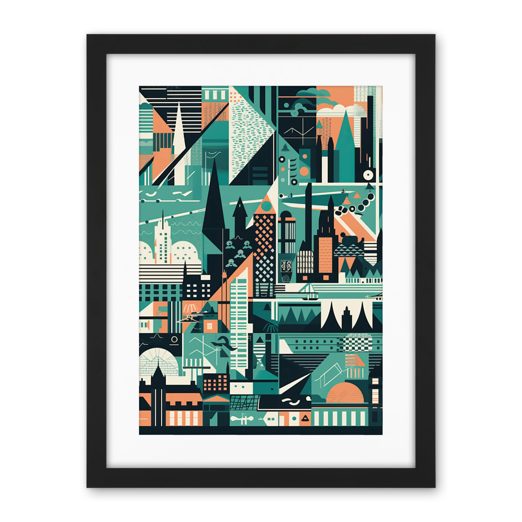 Artery8 Modern Abstract Geometric Dundee Cityscape Design Artwork Framed Wall Art Print 18X24 Inch