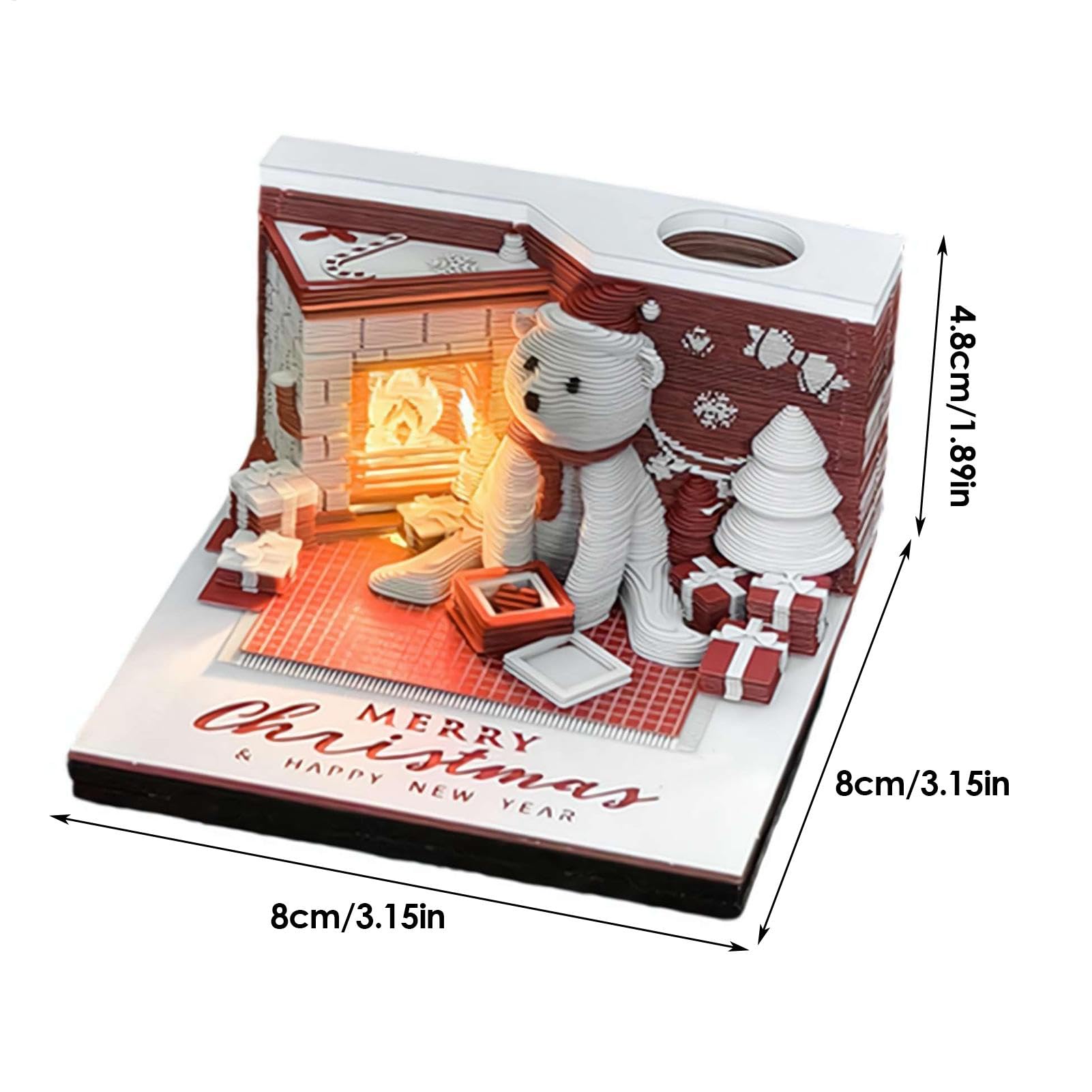 Memo Pad Kalender 2025 mit LED-Lichtern | Papierschnitzerei Tischkalender | 2025 Kalender mit LED-Lichtern | Künstlerischer Weihnachtsbär 2025 Kalender für Schreibtisch, Heimdekoration und Geschenk