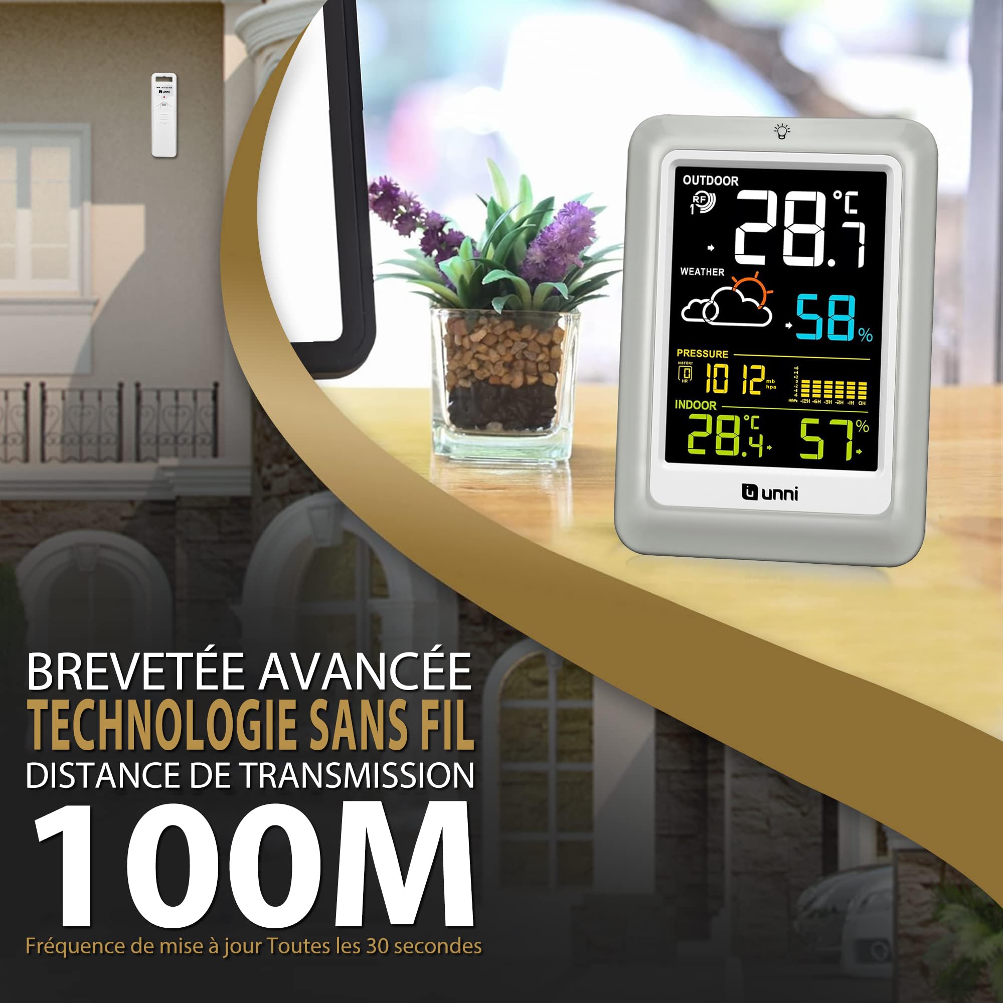 Stations Météo Sans Fil Avec Écran Couleur, Moniteur Intérieur Extérieur Avec Capteur De Portée De 100 Mètres, Baromètre, 3 Rétroéclairage Réglable 02CS - 4