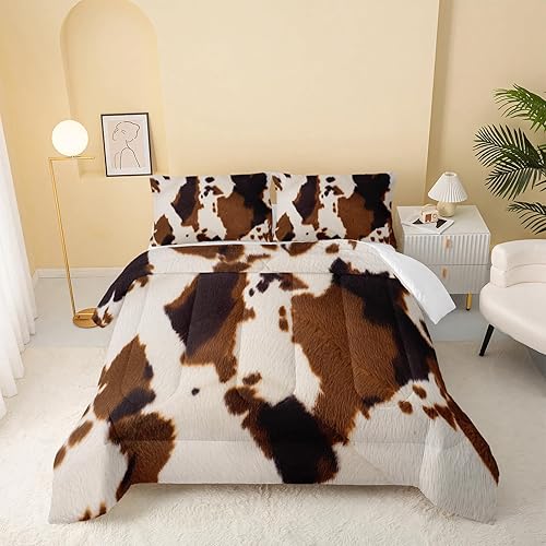 Miniatura 2 de QOOMO Juego de edredón de cama suave y ligero de piel de vacuno con estampado de piel de animal 3D, decoración de dormitorio, animales de granja