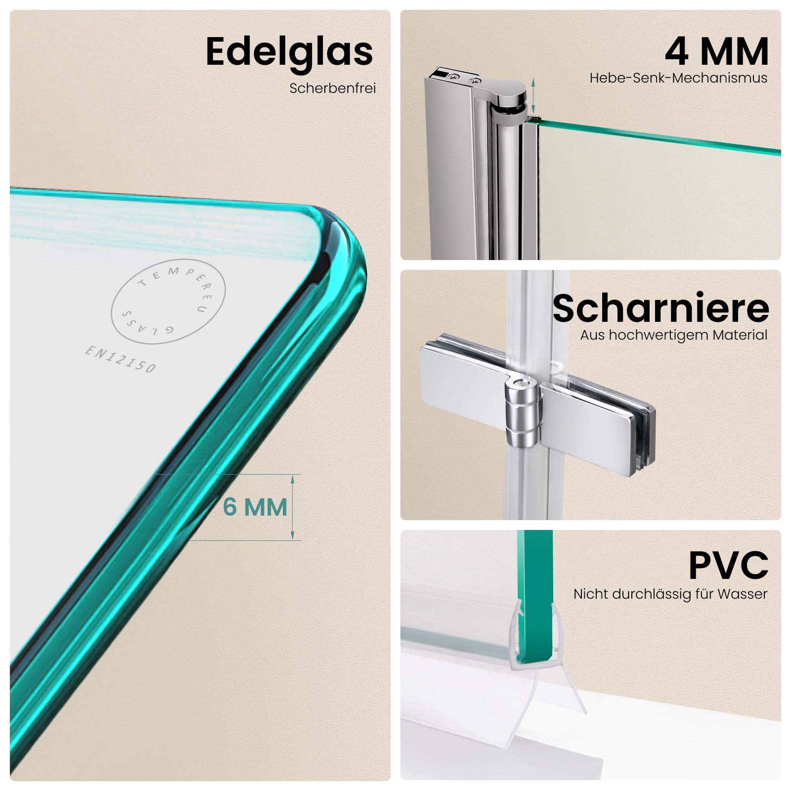 EMKE Mampara de ducha para bañera, 100 x 140 cm, accesorio plegable de 2 piezas, mampara de ducha para bañera, pared plegable de 6 mm, cristal de seguridad