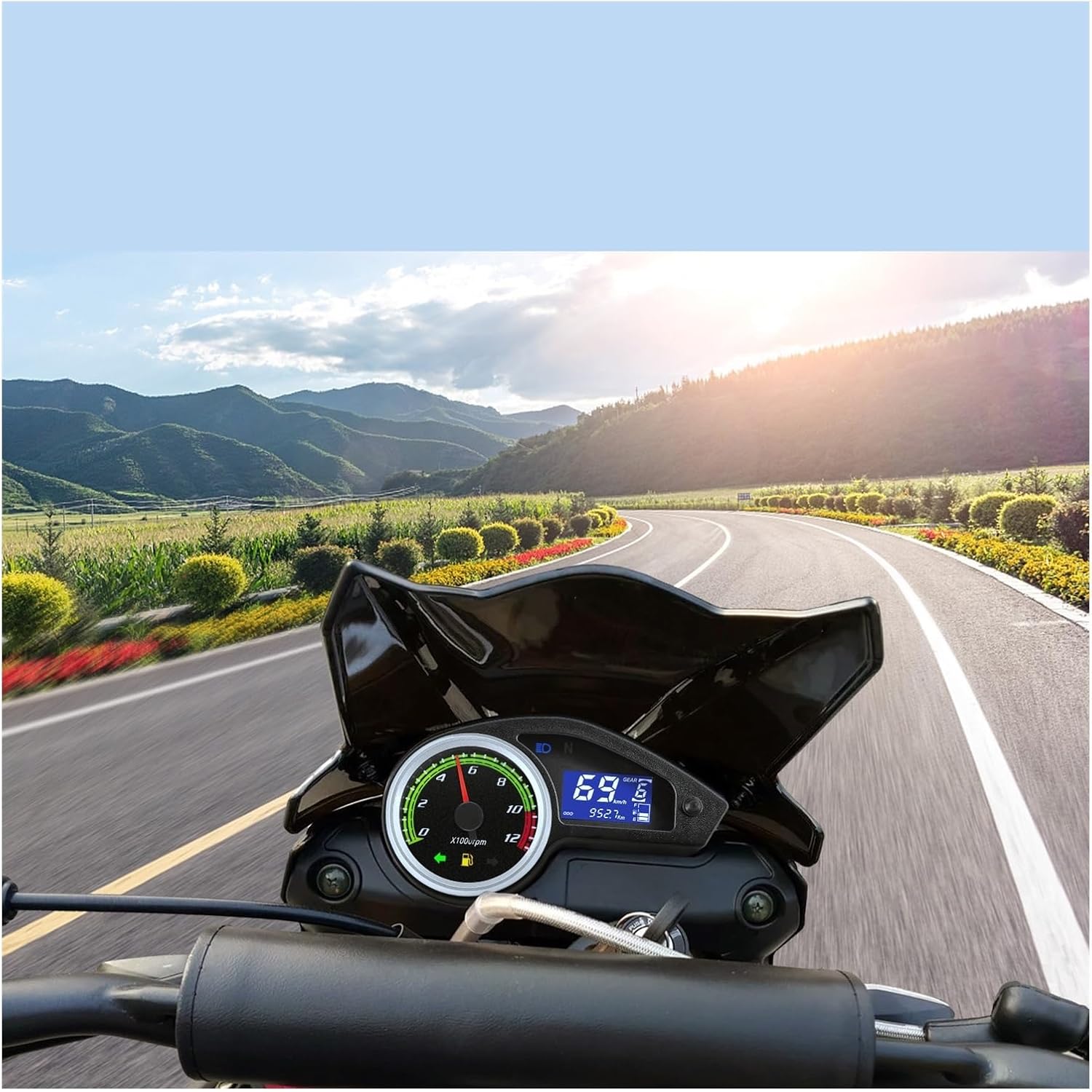 Motorcycle Odometer Motorcycle Digital Meters Speedometer Tachometer Instrument Panel Fuel Level Gauge MPH Km/h Dashboard for 2-4 Cylinders