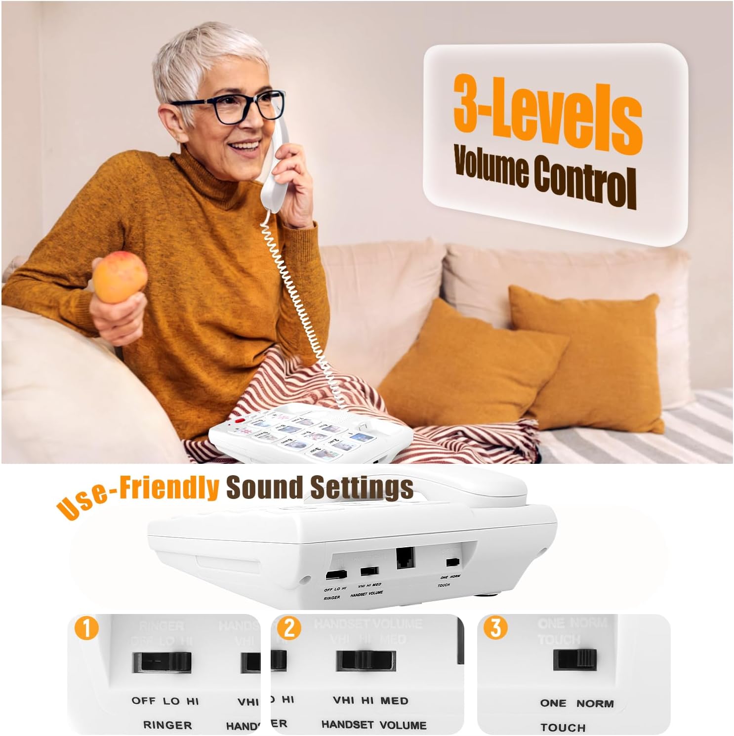 Big Button Phone for Seniors, Corded Landline Phones for Seniors with 10 One-Touch Dialing Buttons, Landline Telephone with SOS Emergency Button/Loud Ringer-White