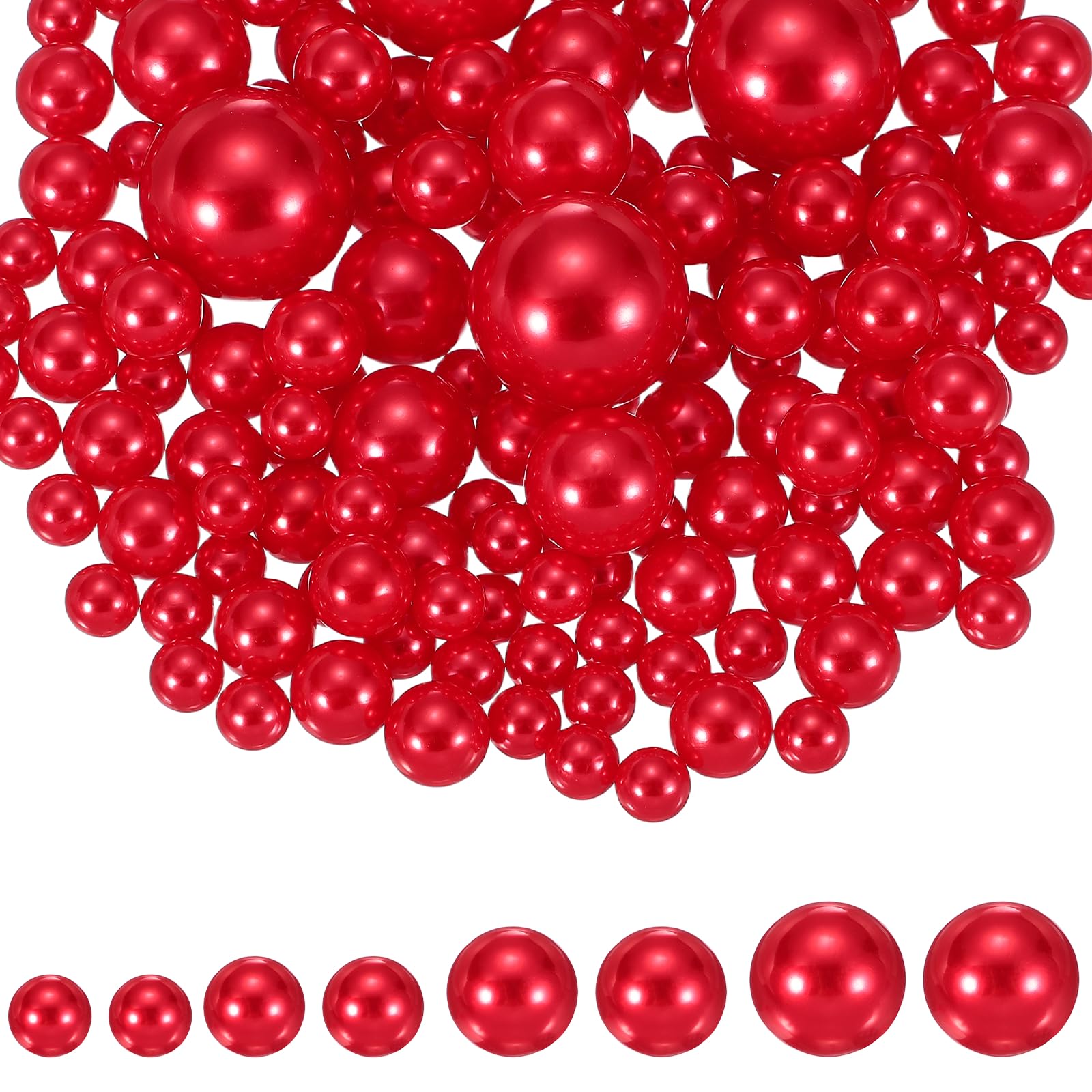 YELARXI 200Pcs No Hole Pearl Beads, 10/14/20/30mm Vase Fillers Faux Pearl for Crafting Filling Home Party Decorations Wedding Centerpieces, Red/Set1