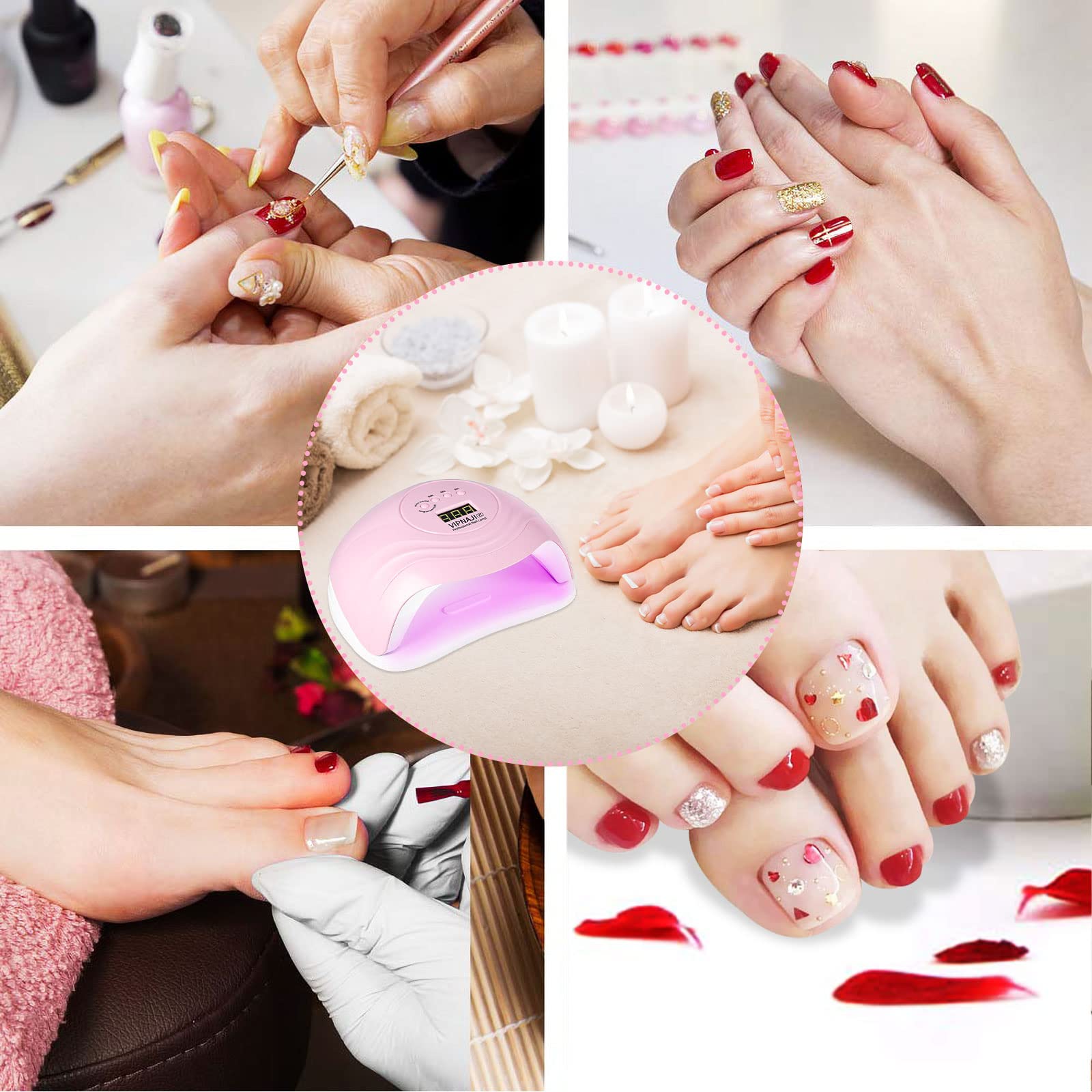Lampes UV LED Ongles Gel, Sèche-Ongles Professionnel Portable 168W Automatique LCD Écran Capteur Base Amovible 10s/30s/60s/99s
